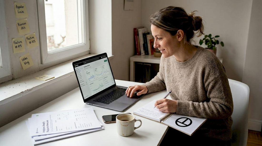 Responsable de boutique Shopify en train d'étudier les chiffres de vente