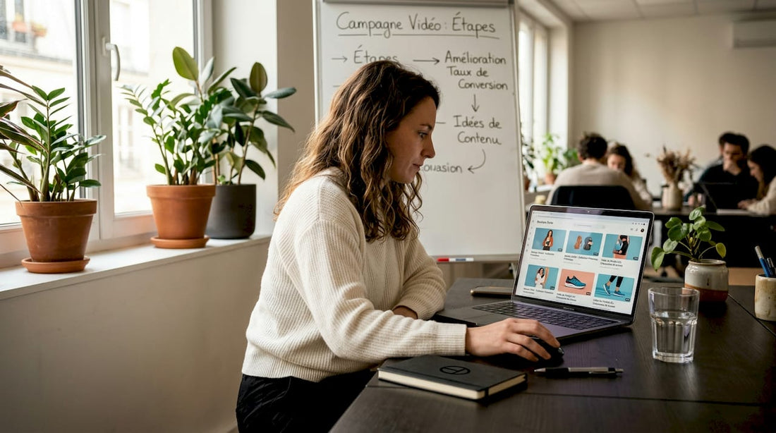 Un responsable marketing examine des visuels animés destinés à une boutique en ligne.