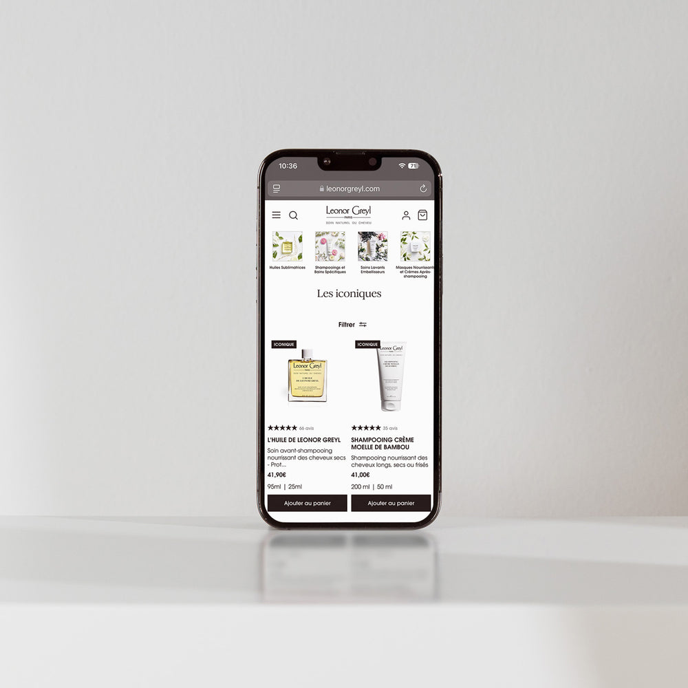 Sous menu de navigation du site Leonor Greyl – expérience utilisateur intuitive sur Shopify