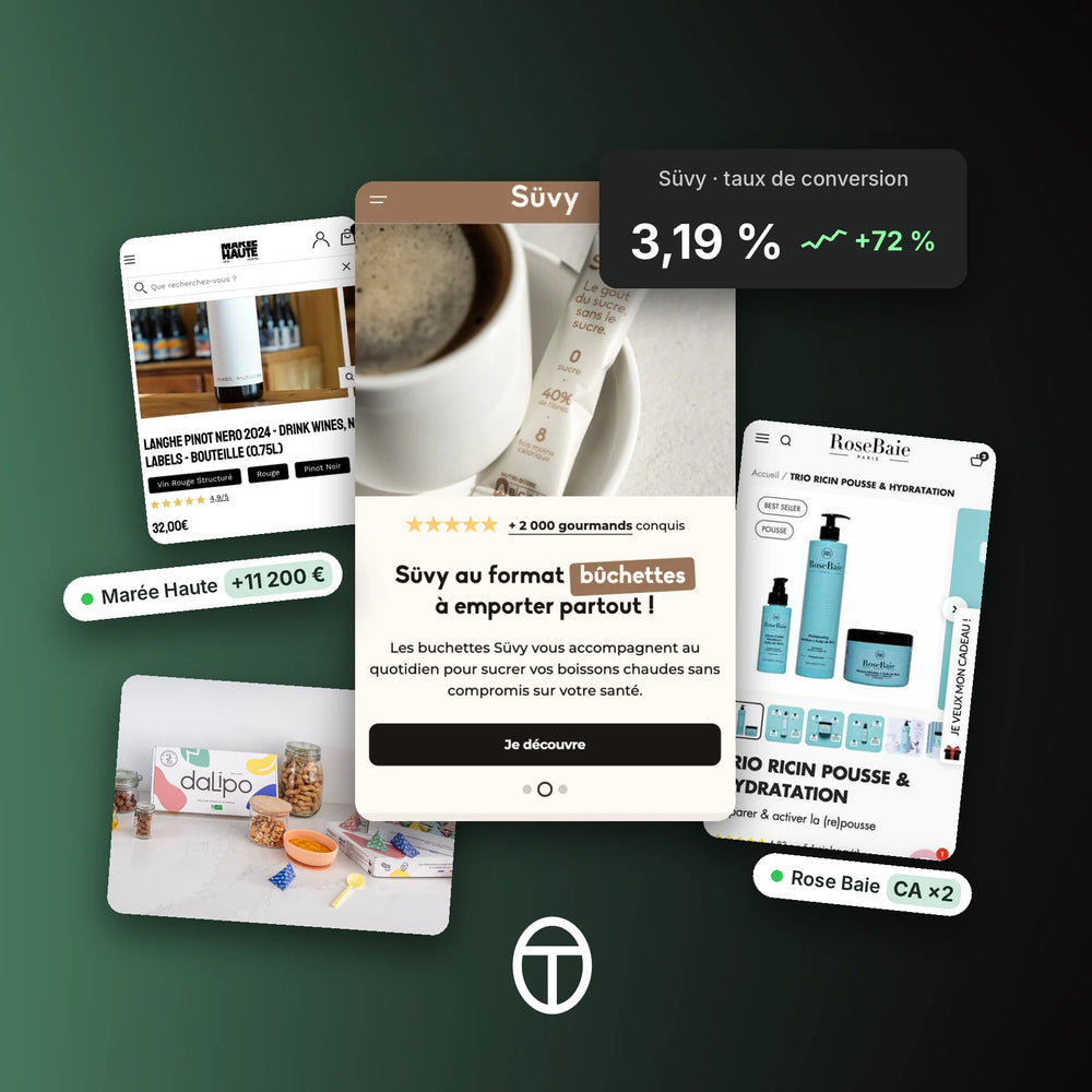Résultats du Sprint CRO Shopify de Tamara Agency : +72 % de taux de conversion pour Süvy, chiffre d’affaires multiplié par 2 pour Rose Baie, +11 200 € grâce aux tests A/B pour Marée Haute.